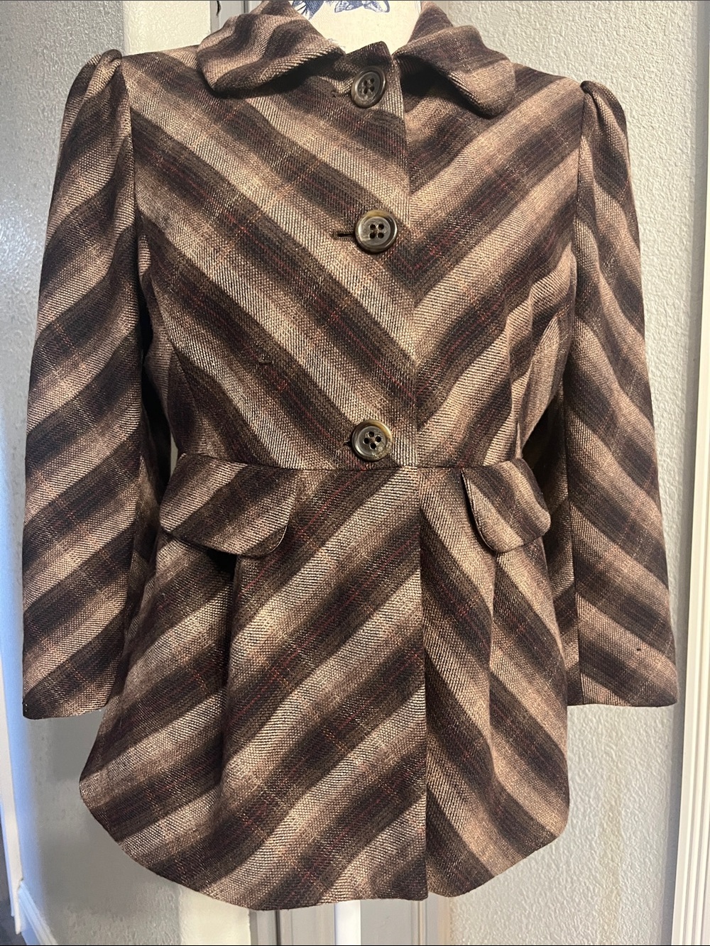 Banana Republic Brown Plaid Peplum Jacket